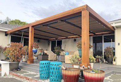 Backyard Shelter Wood Pavilion with Retractable Canopy
